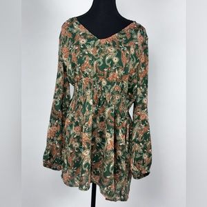 Green & Gold Peasant Top by Rose & Olive - LG